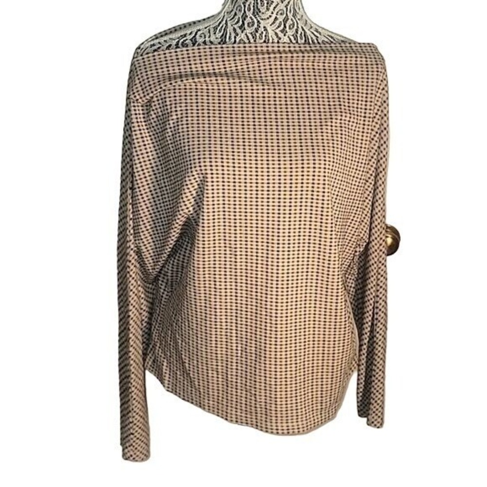 I Love Tyler Madison ILTM Tan Black Check Boat Neck Long Sleeve Top L designer